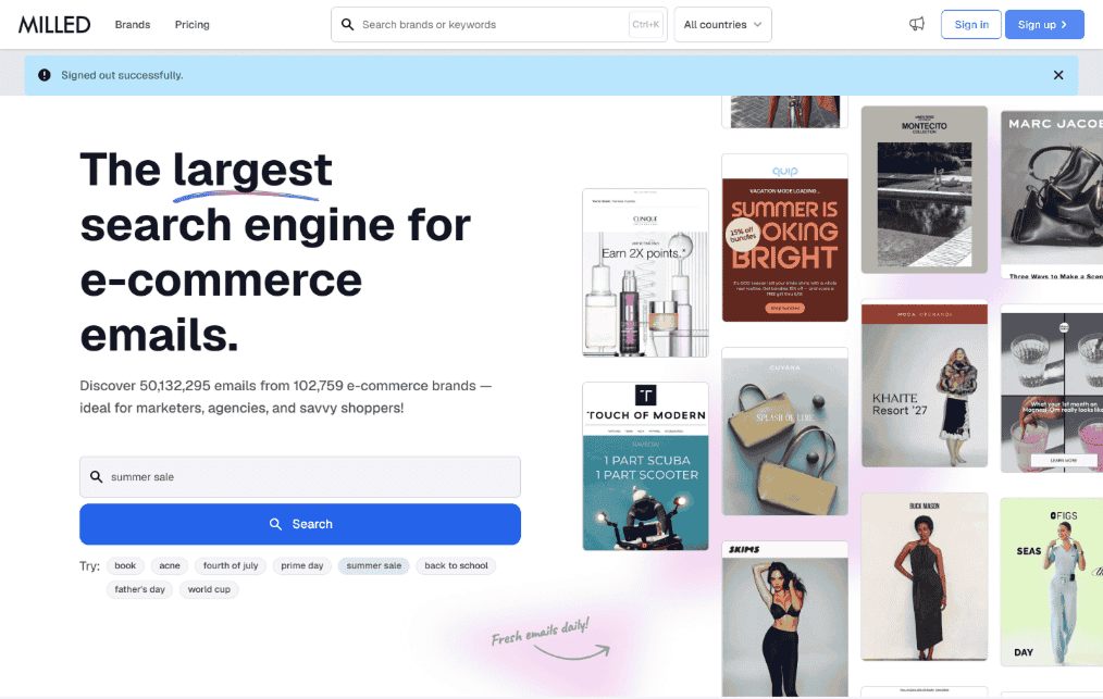 Milled email search engine interface illustration