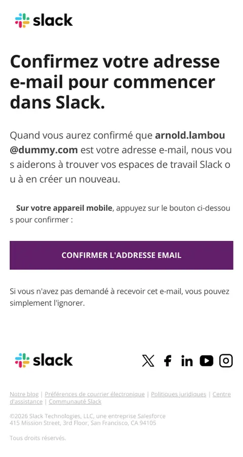 Confirmer votre adresse e-mail sur Slack 