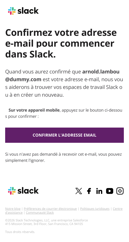 Confirmer votre adresse e-mail sur Slack 