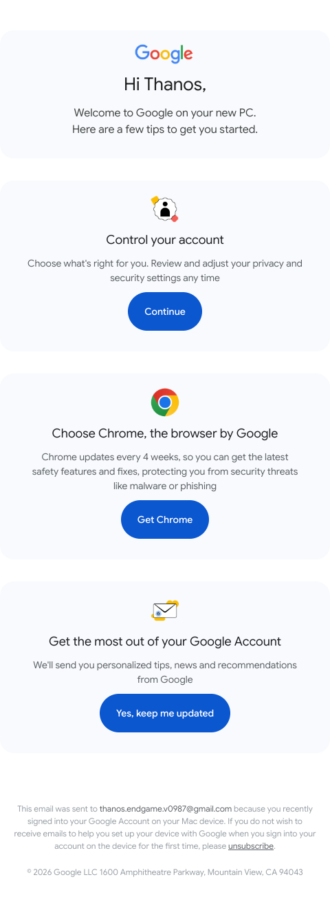 Thanos, review your Google Account settings