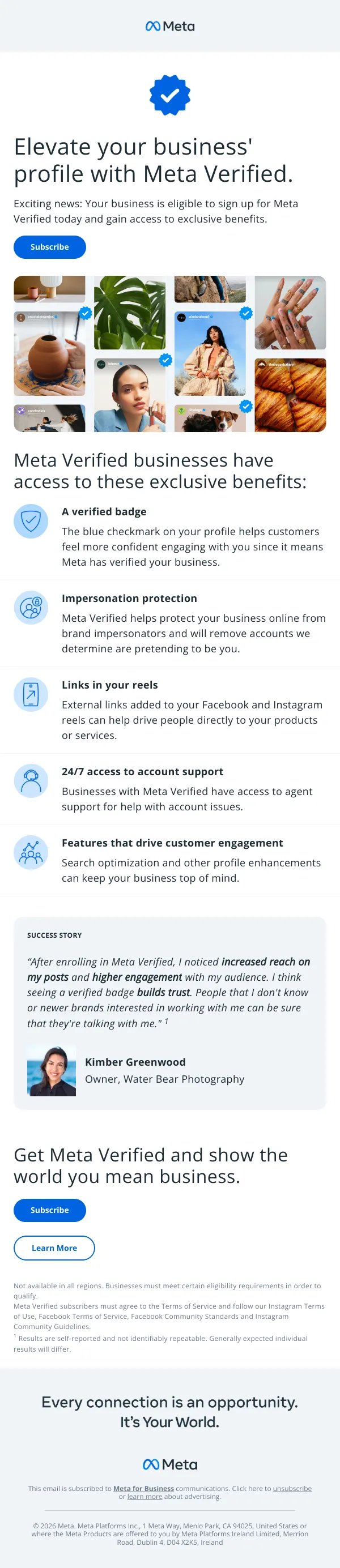 Did you know? Your business is eligible for Meta Verified