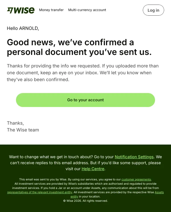 We've confirmed your documents