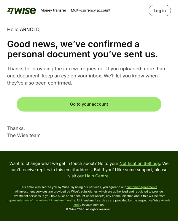We've confirmed your documents