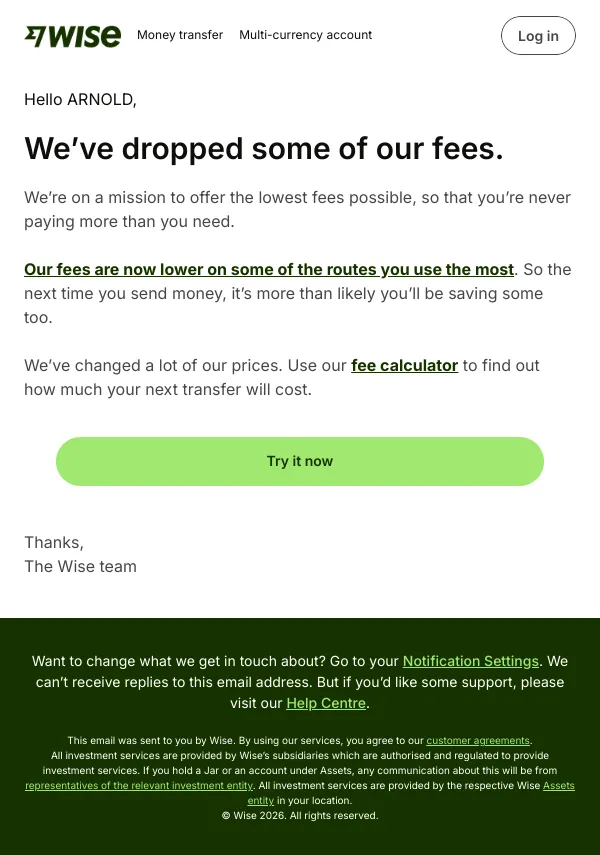We've dropped some of our fees
