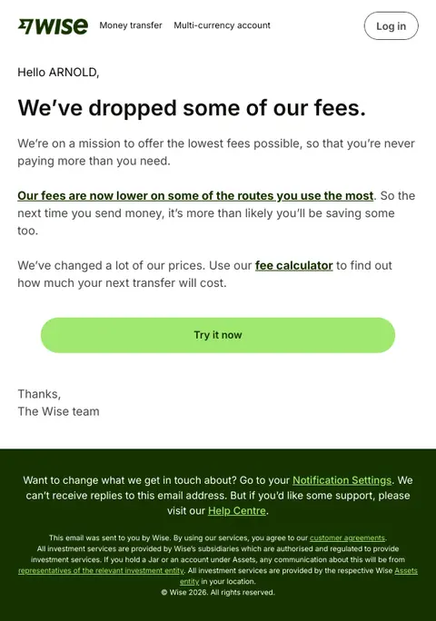 We've dropped some of our fees