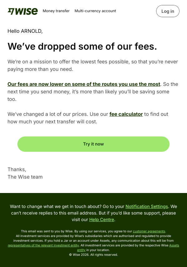 We've dropped some of our fees