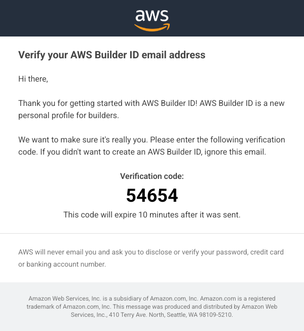 Verify your AWS Builder ID email address