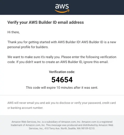 Verify your AWS Builder ID email address