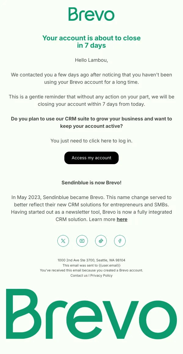 Reminder: your account is about to be closed