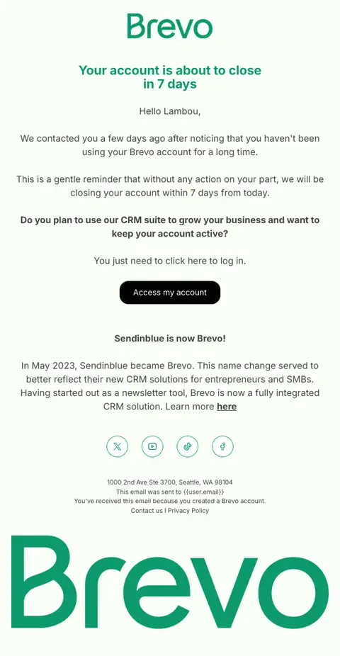 Reminder: your account is about to be closed
