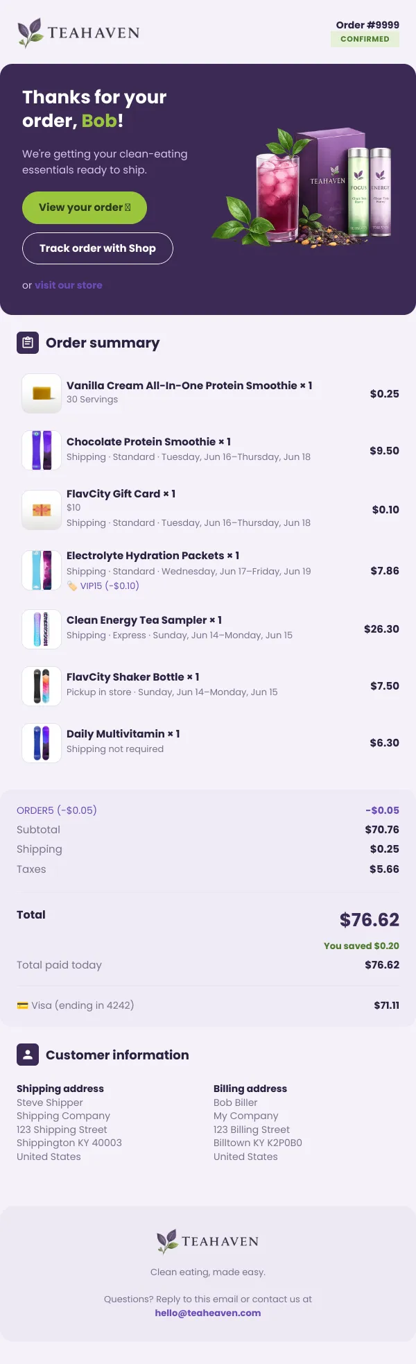 Order Confirmed – {{ order.name }}