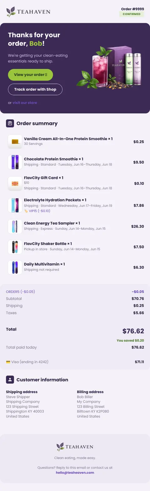 Order Confirmed – {{ order.name }}