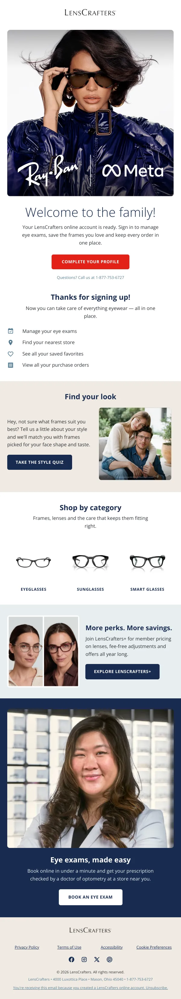 Welcome to LensCrafters — your account is ready