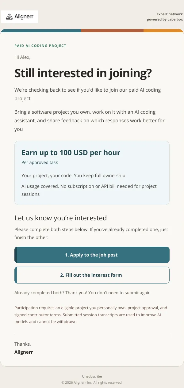 Still interested? Earn up to $100 USD/hr on your own code